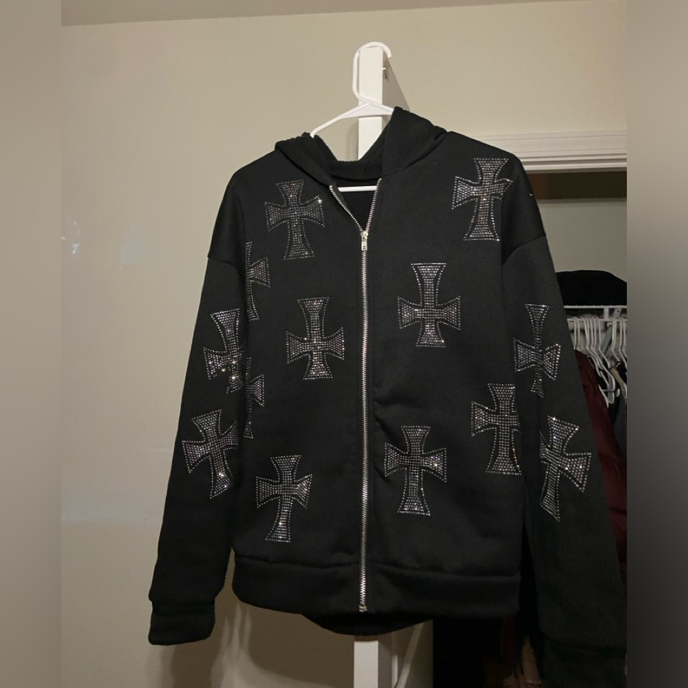 Bedazzled cross hoodie